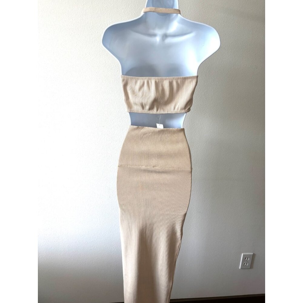 NWT Kimberly Taylor Bralette M Beige Ribbed Halter Top Resort Y2K Coastal Chic - Picture 4 of 14